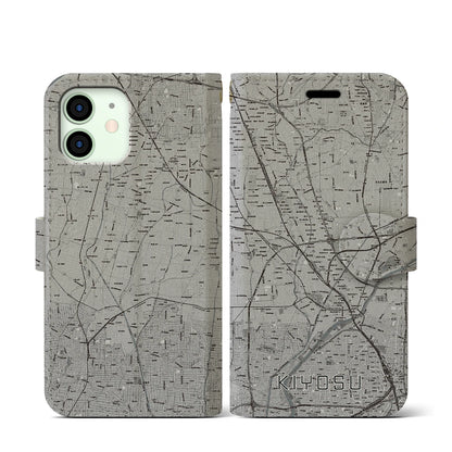 【清須（愛知県）】地図柄iPhoneケース（手帳タイプ）モノトーン・iPhone 12 mini 用