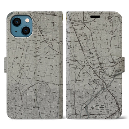 【清須（愛知県）】地図柄iPhoneケース（手帳タイプ）モノトーン・iPhone 13 用