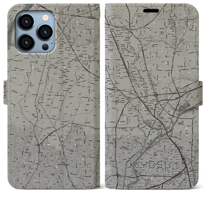 【清須（愛知県）】地図柄iPhoneケース（手帳タイプ）モノトーン・iPhone 13 Pro Max 用