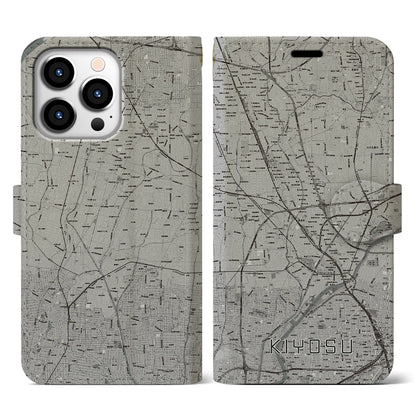 【清須（愛知県）】地図柄iPhoneケース（手帳タイプ）モノトーン・iPhone 13 Pro 用