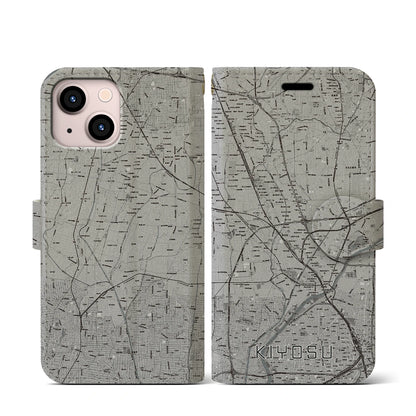 【清須（愛知県）】地図柄iPhoneケース（手帳タイプ）モノトーン・iPhone 13 mini 用