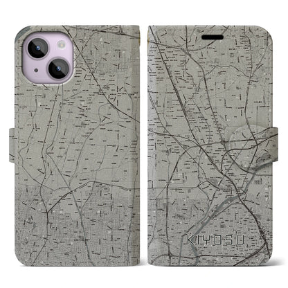 【清須（愛知県）】地図柄iPhoneケース（手帳タイプ）モノトーン・iPhone 14 用