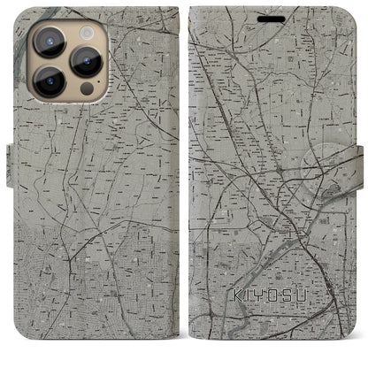 【清須（愛知県）】地図柄iPhoneケース（手帳タイプ）モノトーン・iPhone 14 Pro Max 用