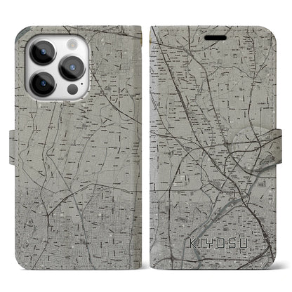 【清須（愛知県）】地図柄iPhoneケース（手帳タイプ）モノトーン・iPhone 14 Pro 用