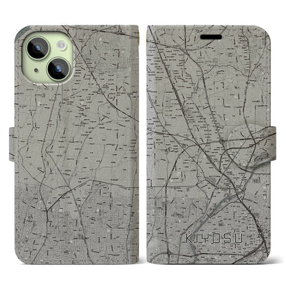 【清須（愛知県）】地図柄iPhoneケース（手帳タイプ）モノトーン・iPhone 15 用