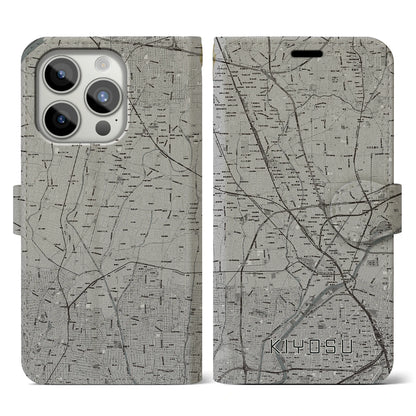 【清須（愛知県）】地図柄iPhoneケース（手帳タイプ）モノトーン・iPhone 15 Pro 用