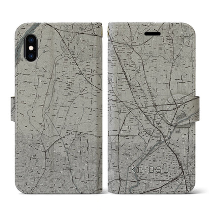 【清須（愛知県）】地図柄iPhoneケース（手帳タイプ）モノトーン・iPhone XS / X 用