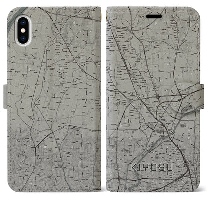 【清須（愛知県）】地図柄iPhoneケース（手帳タイプ）モノトーン・iPhone XS Max 用