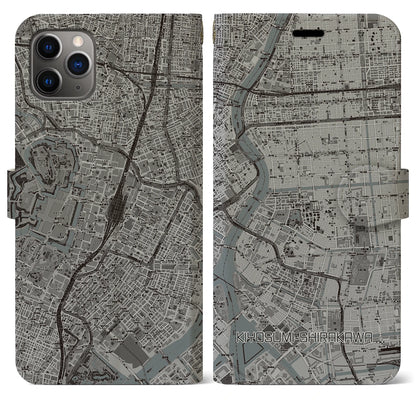 【清澄白河（東京都）】地図柄iPhoneケース（手帳タイプ）モノトーン・iPhone 11 Pro Max 用