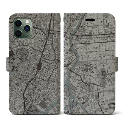 【清澄白河（東京都）】地図柄iPhoneケース（手帳タイプ）モノトーン・iPhone 11 Pro 用