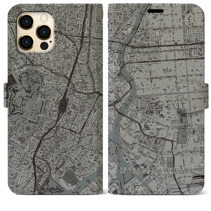 【清澄白河（東京都）】地図柄iPhoneケース（手帳タイプ）モノトーン・iPhone 12 Pro Max 用