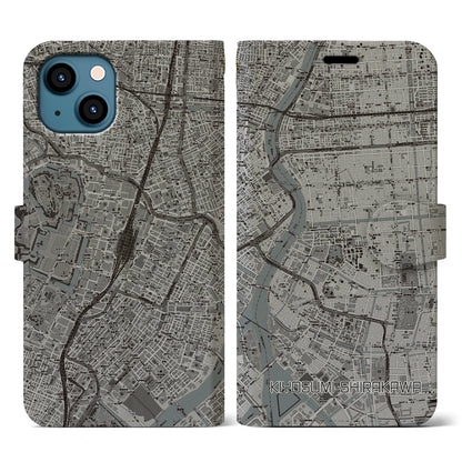 【清澄白河（東京都）】地図柄iPhoneケース（手帳タイプ）モノトーン・iPhone 13 用