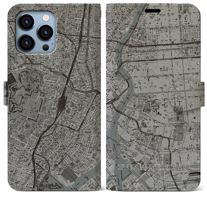 【清澄白河（東京都）】地図柄iPhoneケース（手帳タイプ）モノトーン・iPhone 13 Pro Max 用