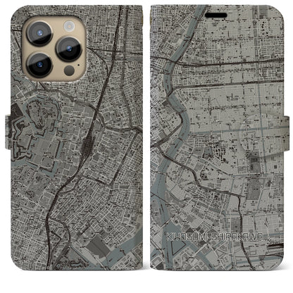 【清澄白河（東京都）】地図柄iPhoneケース（手帳タイプ）モノトーン・iPhone 14 Pro Max 用