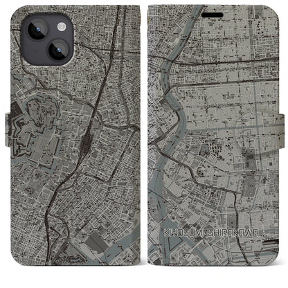【清澄白河（東京都）】地図柄iPhoneケース（手帳タイプ）モノトーン・iPhone 14 Plus 用