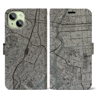 【清澄白河（東京都）】地図柄iPhoneケース（手帳タイプ）モノトーン・iPhone 15 用