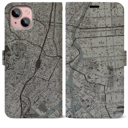 【清澄白河（東京都）】地図柄iPhoneケース（手帳タイプ）モノトーン・iPhone 15 Plus 用