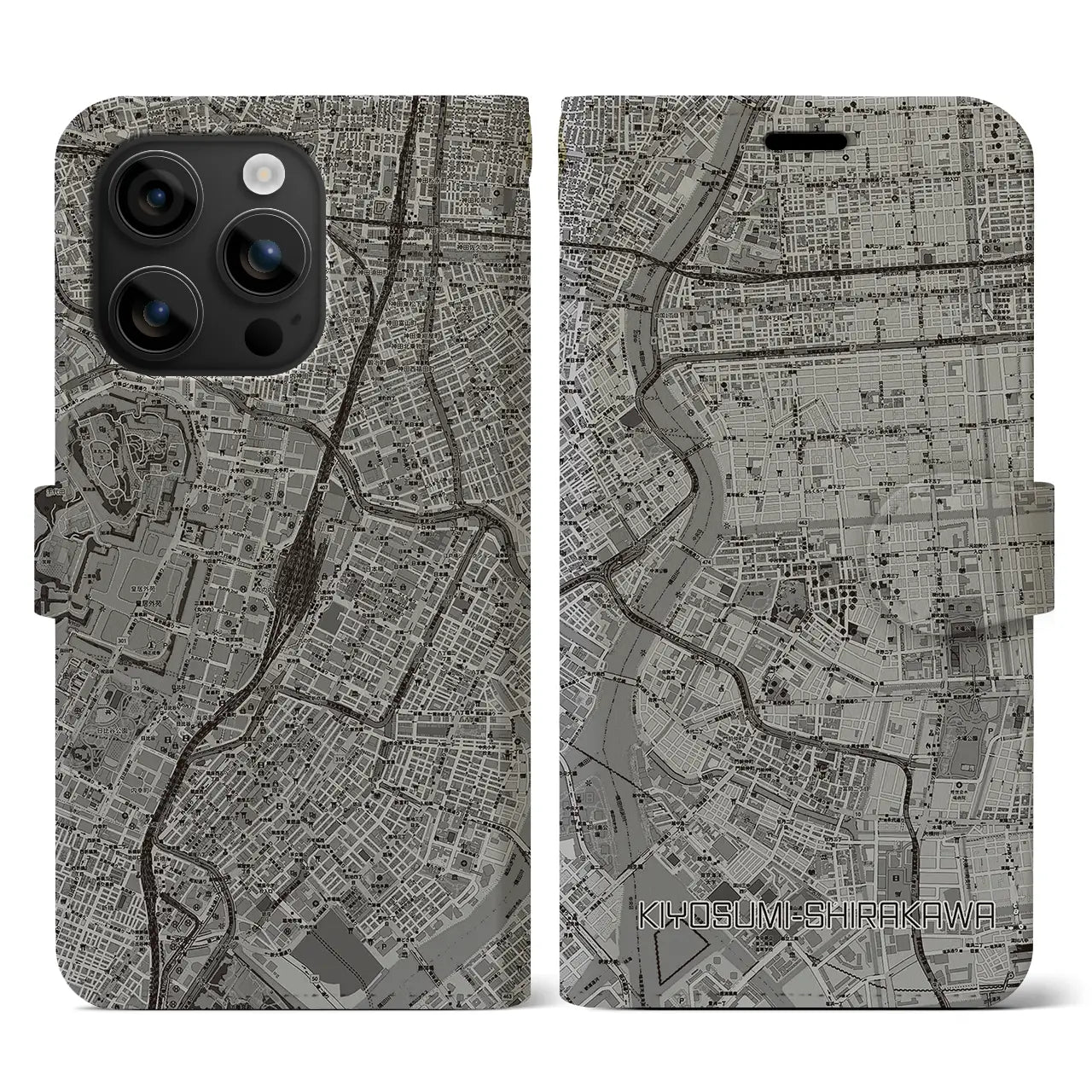 【清澄白河（東京都）】地図柄iPhoneケース（手帳タイプ）モノトーン・iPhone 16 用