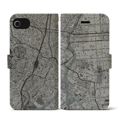 【清澄白河（東京都）】地図柄iPhoneケース（手帳タイプ）モノトーン・iPhone SE（第3 / 第2世代） / 8 / 7 / 6s / 6 用