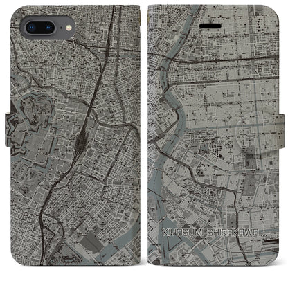 【清澄白河（東京都）】地図柄iPhoneケース（手帳タイプ）モノトーン・iPhone 8Plus /7Plus / 6sPlus / 6Plus 用