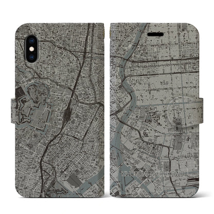 【清澄白河（東京都）】地図柄iPhoneケース（手帳タイプ）モノトーン・iPhone XS / X 用