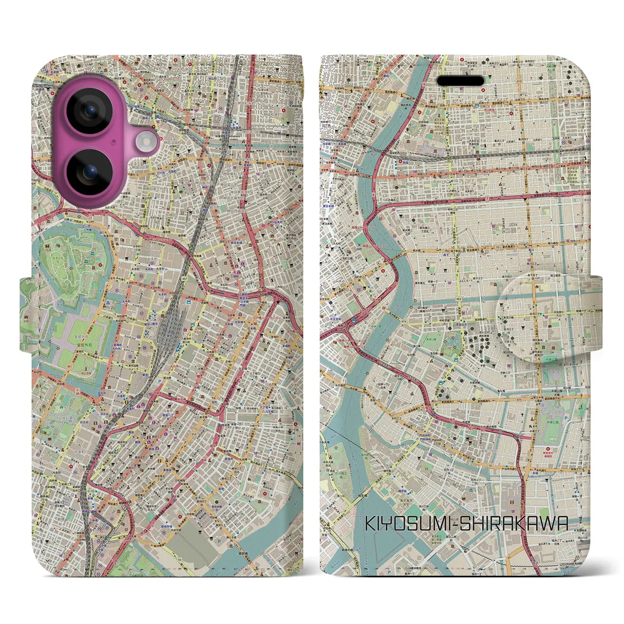 【清澄白河（東京都）】地図柄iPhoneケース（手帳タイプ）ナチュラル・iPhone 16 Pro 用