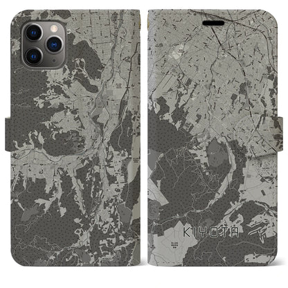 【清田（北海道）】地図柄iPhoneケース（手帳タイプ）モノトーン・iPhone 11 Pro Max 用