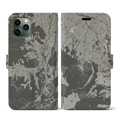 【清田（北海道）】地図柄iPhoneケース（手帳タイプ）モノトーン・iPhone 11 Pro 用