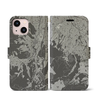 【清田（北海道）】地図柄iPhoneケース（手帳タイプ）モノトーン・iPhone 13 mini 用