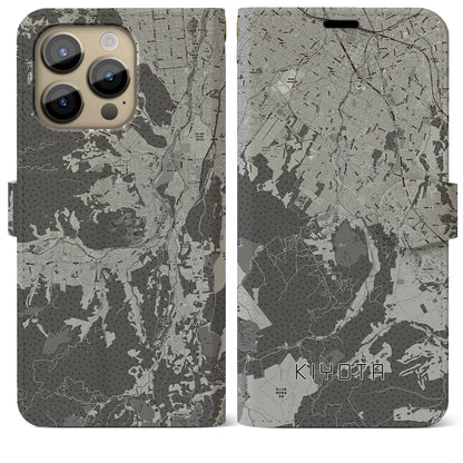 【清田（北海道）】地図柄iPhoneケース（手帳タイプ）モノトーン・iPhone 14 Pro Max 用