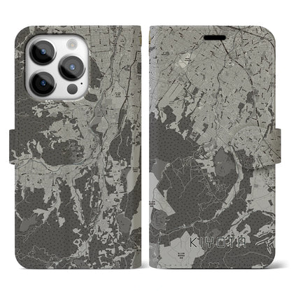 【清田（北海道）】地図柄iPhoneケース（手帳タイプ）モノトーン・iPhone 14 Pro 用