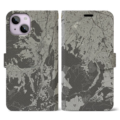 【清田（北海道）】地図柄iPhoneケース（手帳タイプ）モノトーン・iPhone 14 用