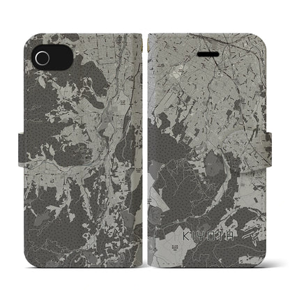 【清田（北海道）】地図柄iPhoneケース（手帳タイプ）モノトーン・iPhone SE（第3 / 第2世代） / 8 / 7 / 6s / 6 用