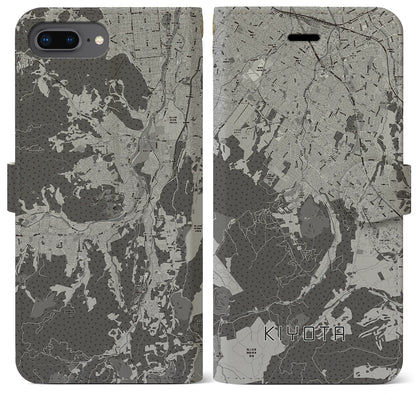 【清田（北海道）】地図柄iPhoneケース（手帳タイプ）モノトーン・iPhone 8Plus /7Plus / 6sPlus / 6Plus 用