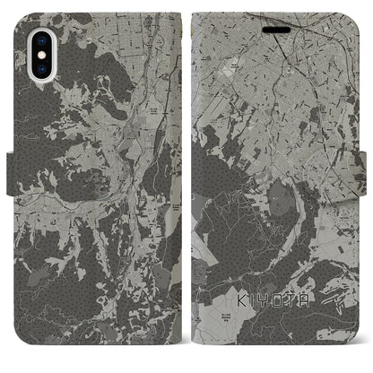 【清田（北海道）】地図柄iPhoneケース（手帳タイプ）モノトーン・iPhone XS Max 用