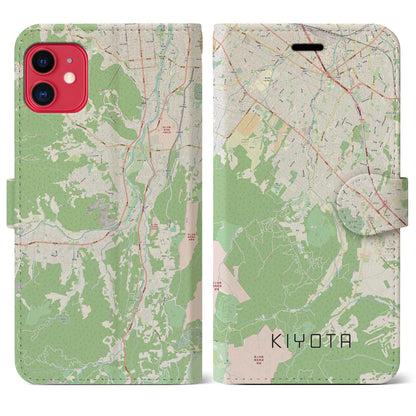 【清田（北海道）】地図柄iPhoneケース（手帳タイプ）ナチュラル・iPhone 11 用