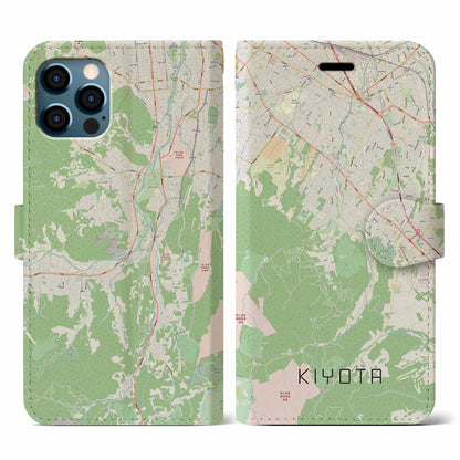 【清田（北海道）】地図柄iPhoneケース（手帳タイプ）ナチュラル・iPhone 12 / 12 Pro 用