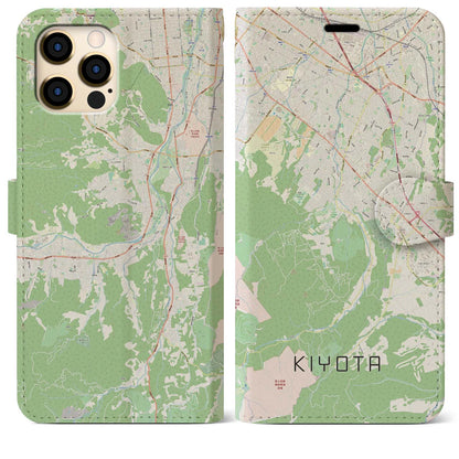 【清田（北海道）】地図柄iPhoneケース（手帳タイプ）ナチュラル・iPhone 12 Pro Max 用