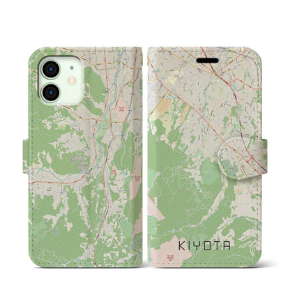 【清田（北海道）】地図柄iPhoneケース（手帳タイプ）ナチュラル・iPhone 12 mini 用