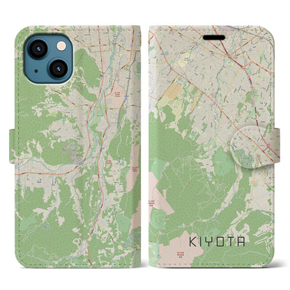 【清田（北海道）】地図柄iPhoneケース（手帳タイプ）ナチュラル・iPhone 13 用