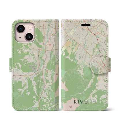 【清田（北海道）】地図柄iPhoneケース（手帳タイプ）ナチュラル・iPhone 13 mini 用