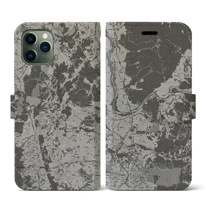 【木津川（京都府）】地図柄iPhoneケース（手帳タイプ）モノトーン・iPhone 11 Pro 用