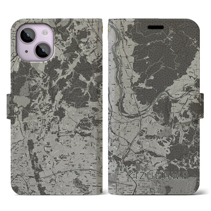 【木津川（京都府）】地図柄iPhoneケース（手帳タイプ）モノトーン・iPhone 14 用