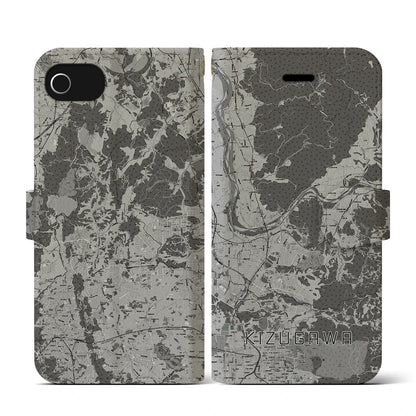 【木津川（京都府）】地図柄iPhoneケース（手帳タイプ）モノトーン・iPhone SE（第3 / 第2世代） / 8 / 7 / 6s / 6 用