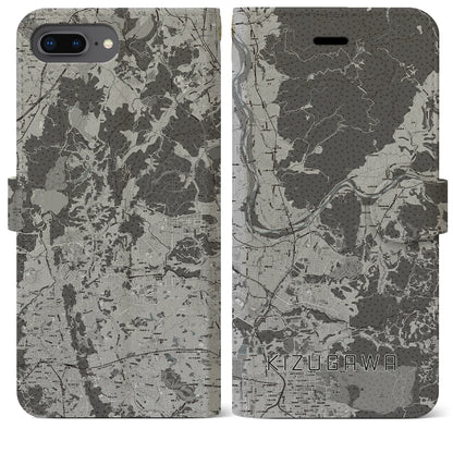【木津川（京都府）】地図柄iPhoneケース（手帳タイプ）モノトーン・iPhone 8Plus /7Plus / 6sPlus / 6Plus 用