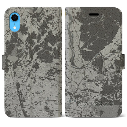 【木津川（京都府）】地図柄iPhoneケース（手帳タイプ）モノトーン・iPhone XR 用