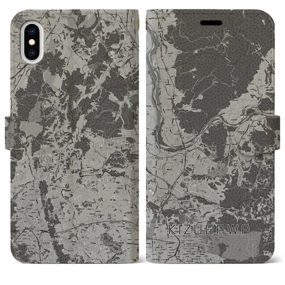 【木津川（京都府）】地図柄iPhoneケース（手帳タイプ）モノトーン・iPhone XS Max 用