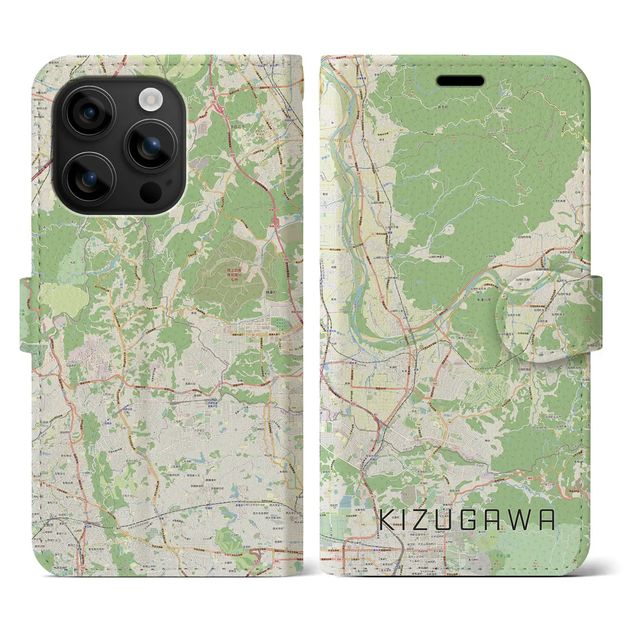 【木津川（京都府）】地図柄iPhoneケース（手帳タイプ）ナチュラル・iPhone 16 用