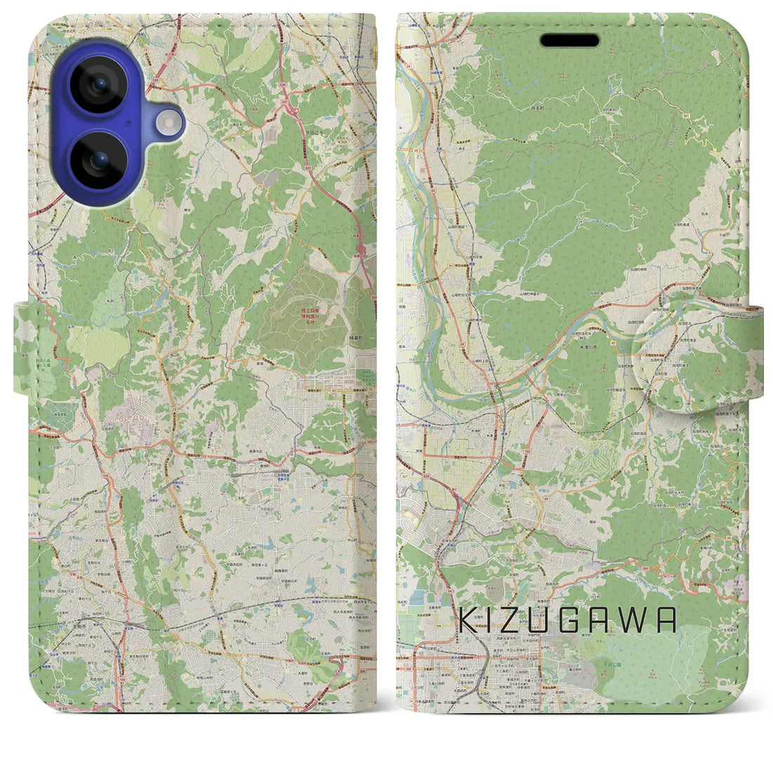 【木津川（京都府）】地図柄iPhoneケース（手帳タイプ）ナチュラル・iPhone 16 Pro Max 用