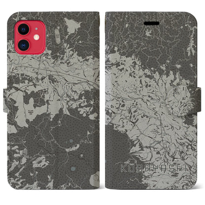 【小林（宮崎県）】地図柄iPhoneケース（手帳タイプ）モノトーン・iPhone 11 用